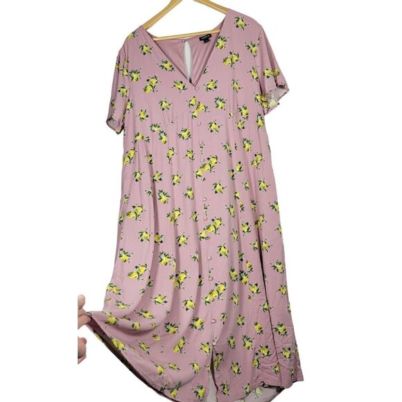 Torrid Midi Challis Dress Lavender, Lemon Pattern, Button Front Size 2x (18/20) - Picture 3 of 14